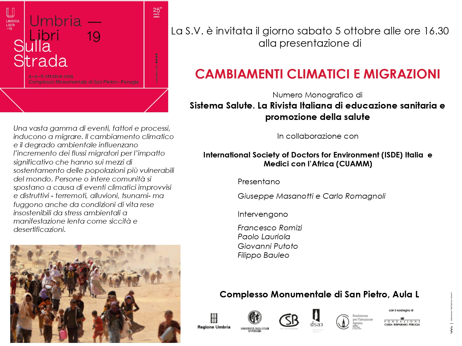 A Umbria Libri 2019 la presentazione della pubblicazione su Cambiamenti climatici e migrazioni