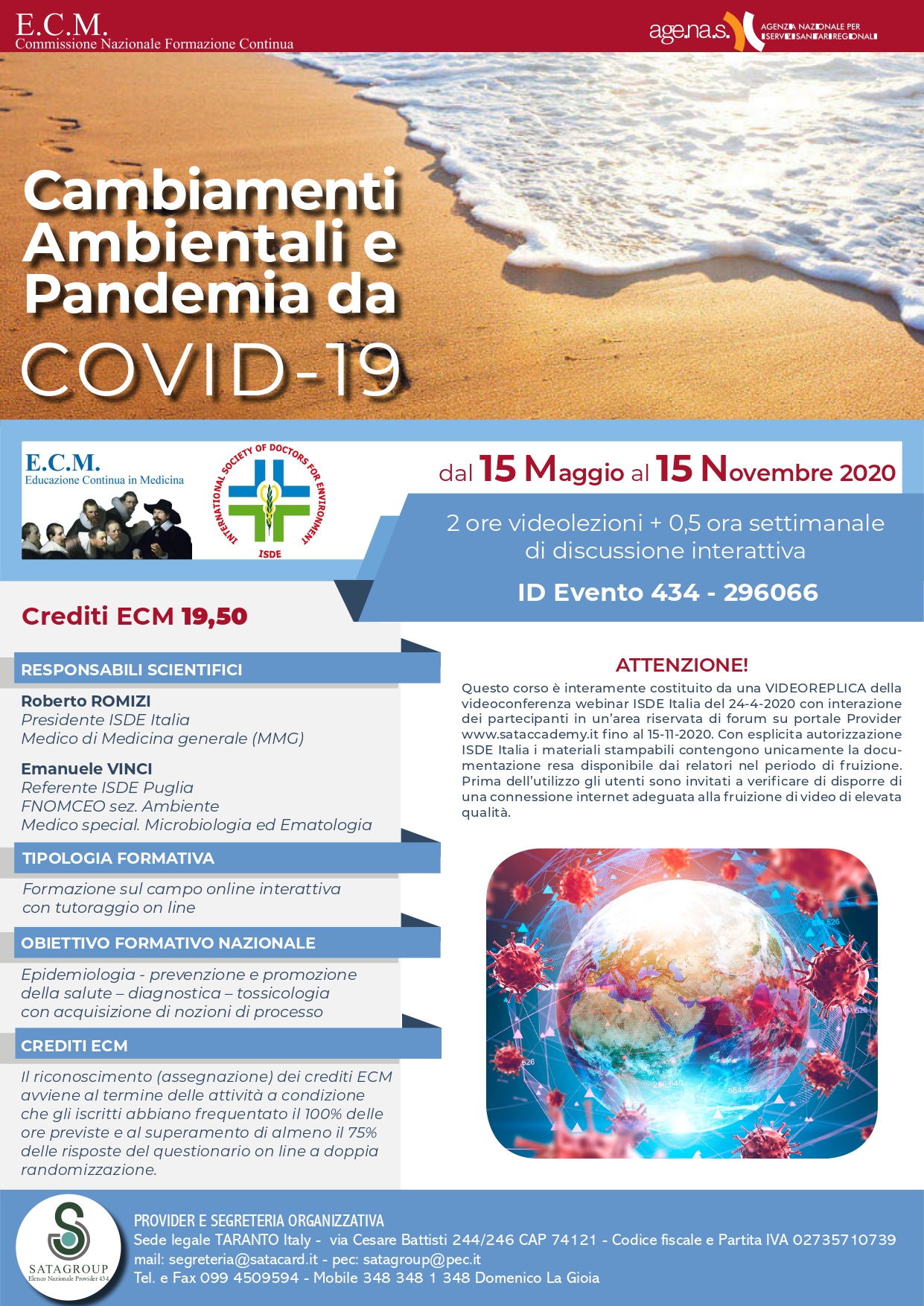 Corso ECM su Cambiamenti ambientali e Covid-19