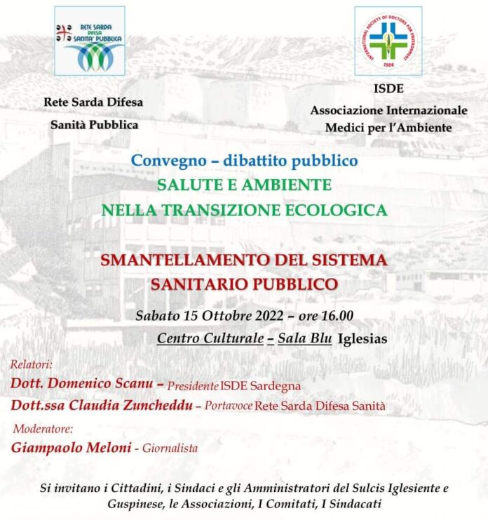 Salute e Ambiente nella transizione ecologica e smantellamento del sistema sanitario pubblico: incontro a Iglesias il prossimo 15  ottobre