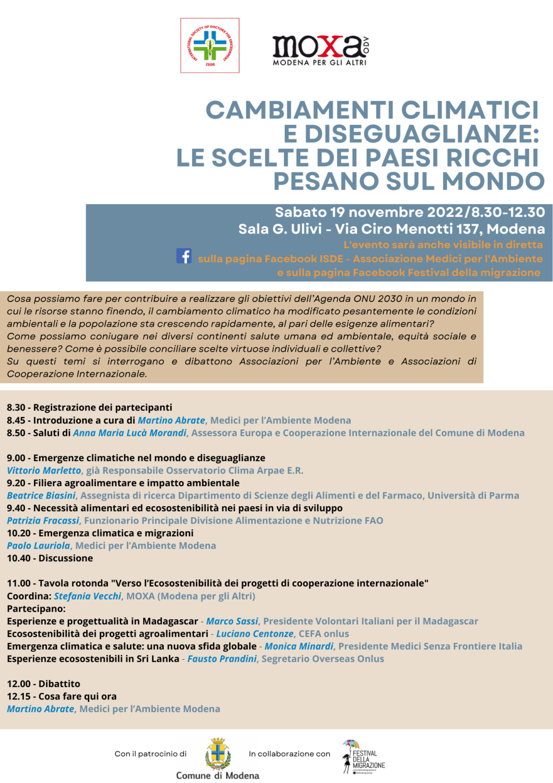 ISDE Modena: sabato incontro su Cambiamenti climatici e diseguaglianze